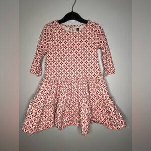 Tea Collection Beige Red Orange Long Sleeve Ruffle Tiered Dress Girls Size 4